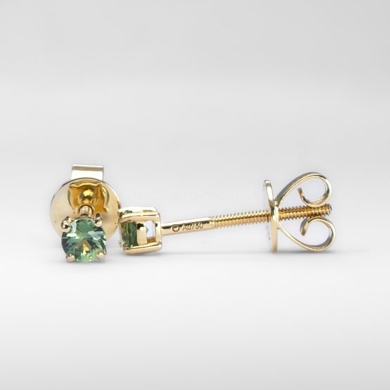 side view of Small Teal Sapphire Earrings in 18K Yellow Gold -Australian Sapphires, 0.27ct - 1982853