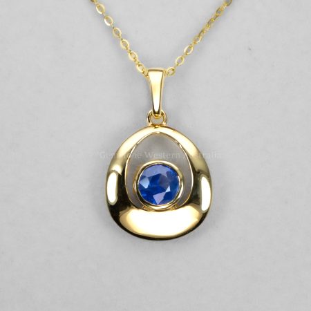 front view of Blue Sapphire Pendant in 18K Yellow Gold – Contemporary Teardrop Design - 1982854