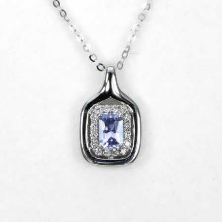 front view of Radiant Cut Purple Sapphire and Diamond Pendant in White Gold - 1982856