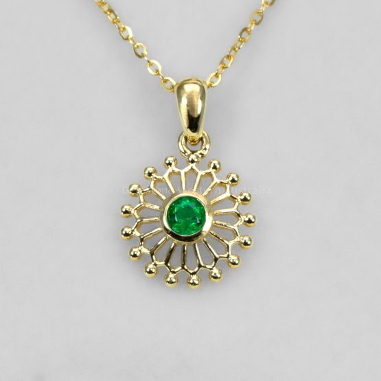 front view of Sunburst Pendant with Natural Round Colombian Emerald in 18K Yellow Gold - 1982857