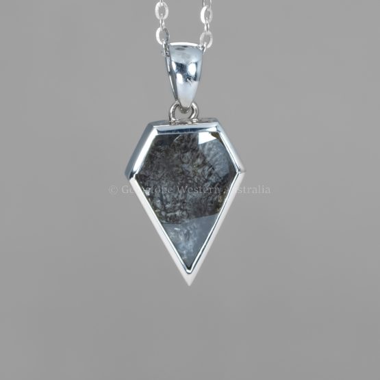 front view of Salt and Pepper Diamond Pendant in 18K White Gold – Shield Cut - 1982867
