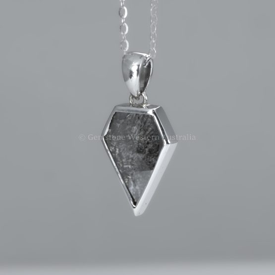 side view of Salt and Pepper Diamond Pendant in 18K White Gold – Shield Cut - 1982867