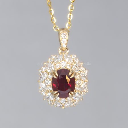 front view of photo of Unheated ruby pendant and Diamond Cluster Pendant in 18K Yellow Gold - 1982860 and Diamond Cluster Pendant in 18K Yellow Gold - 1982860