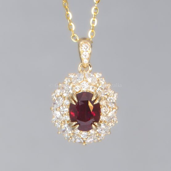 front view of photo of Unheated ruby pendant and Diamond Cluster Pendant in 18K Yellow Gold - 1982860 and Diamond Cluster Pendant in 18K Yellow Gold - 1982860