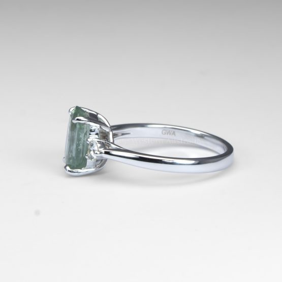 side view of Radiant Cut Unheated Green Sapphire Ring in White Gold - 1982859