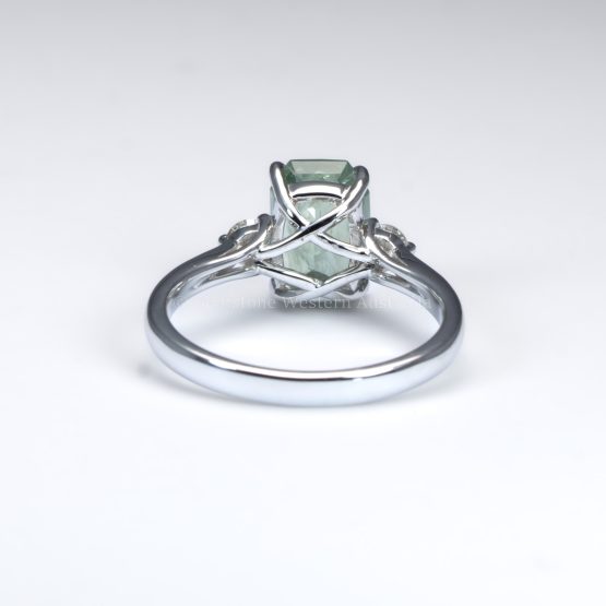 back view of Radiant Cut Unheated Green Sapphire Ring in White Gold - 1982859