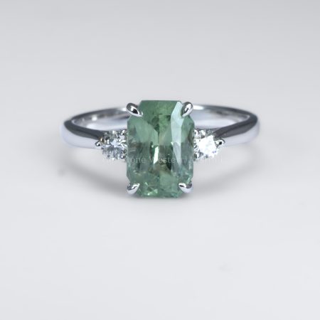 front view of Radiant Cut Unheated Green Sapphire Ring in White Gold - 1982859