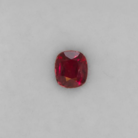 FRONT VIEW OF 0.61 CT NATURAL UNHEATED RUBY - CUSHION CUT