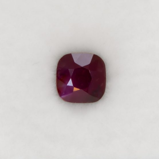 FRONT VIEW OF 1.29 CT NATURAL UNHEATED RUBY - CUSHION CUT
