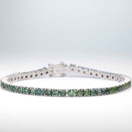 front view of Australian Teal Sapphire Tennis Bracelet in Platinum 950