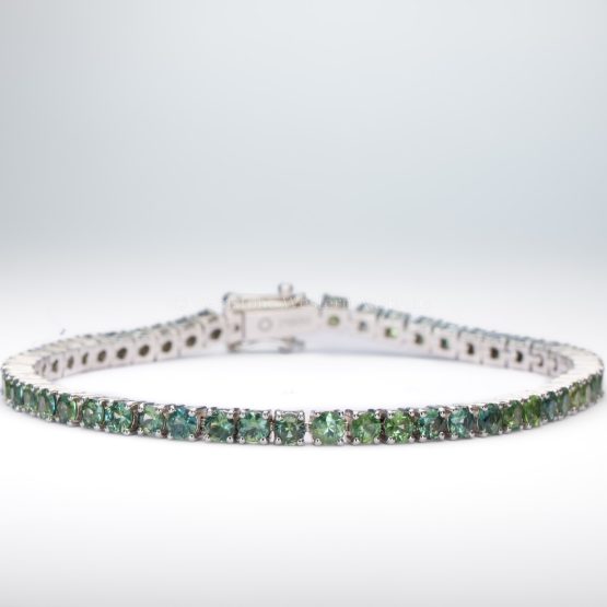 front view of Australian Teal Sapphire Tennis Bracelet in Platinum 950