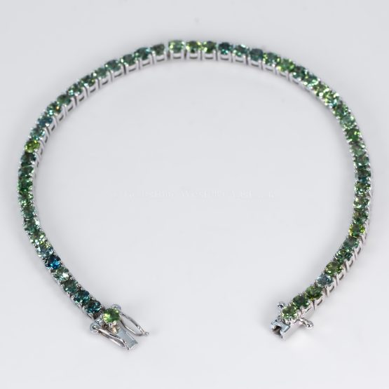 bird's eye view of Australian Teal Sapphire Tennis Bracelet in Platinum 950 - 1982869