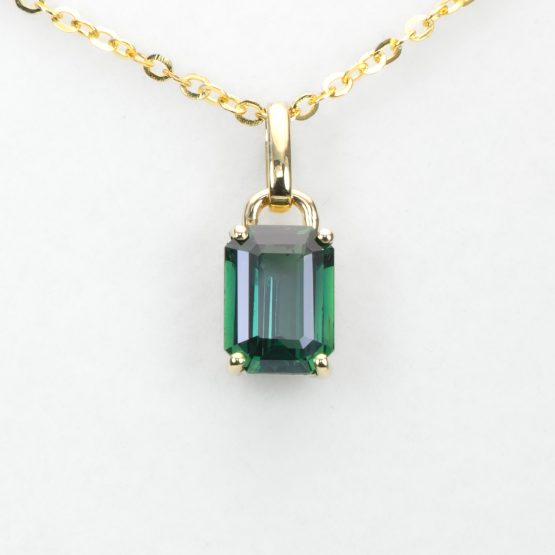 front view Teal Sapphire Gold Pendant in 18K Yellow Gold - 1.53ct Unheated Sapphire - 1982875