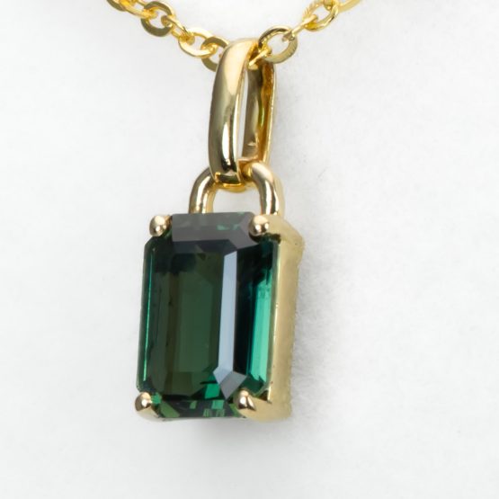 side view Teal Sapphire Gold Pendant in 18K Yellow Gold - 1.53ct Unheated Sapphire - 1982875