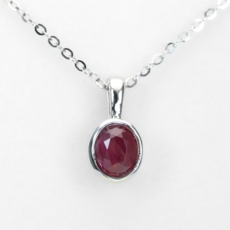front view of Ruby Platinum Pendant with Oval Cut Unheated Ruby in Bezel Setting - 1982877