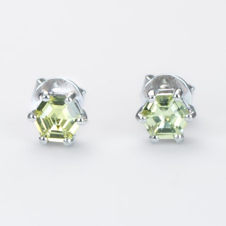 front view of Lime Green Sapphire Studs in Platinum with Hexagonal Cut Sapphires - 1982886