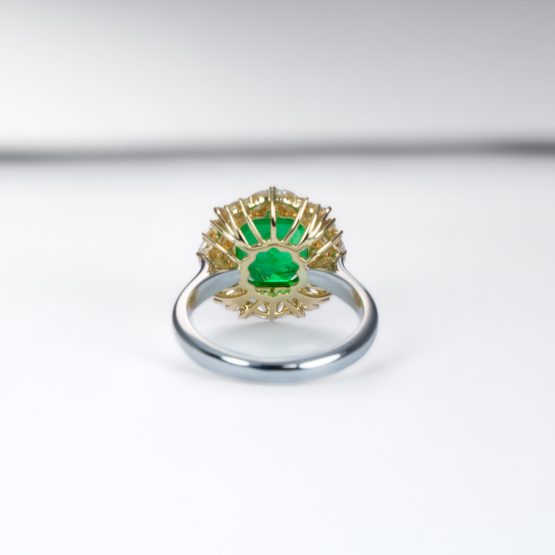 back view of Emerald Statement Ring with Diamond Halo in 18K Gold and Platinum - 1982878