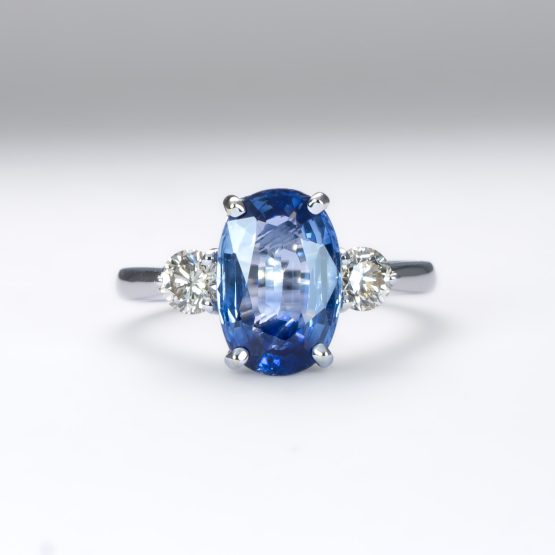 front view of Blue Sapphire Three-Stone Ring in 18K White Gold with 2.38ct Oval Sapphire and Diamonds - 1982881