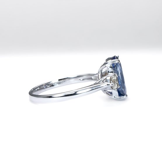 side view of Blue Sapphire Three-Stone Ring in 18K White Gold with 2.38ct Oval Sapphire and Diamonds - 1982881