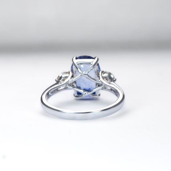 back view of Blue Sapphire Three-Stone Ring in 18K White Gold with 2.38ct Oval Sapphire and Diamonds - 1982881
